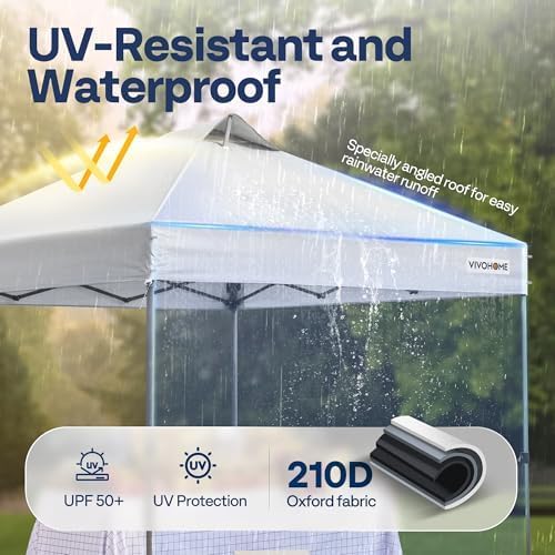 VIVOHOME 8x8ft Pop Up Canopy Tent One Push Setup Outdoor Portable Shelter Tent Heavy Duty with Wheel Carry Bag and 4 Sandbags, White