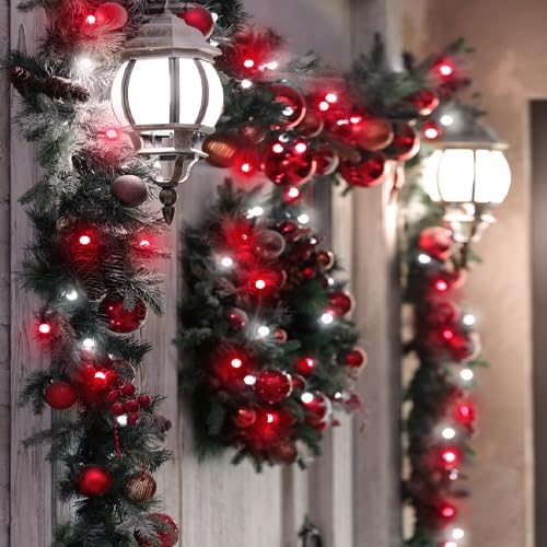 75.8 FT 200 LED Red and White Christmas Lights Outdoor Indoor, Timer & Memory Function & 8 Modes, Extendable Green Wire, Waterproof Fairy Twinkle Lights for Xmas Tree Holiday Party Garden Yard Decor