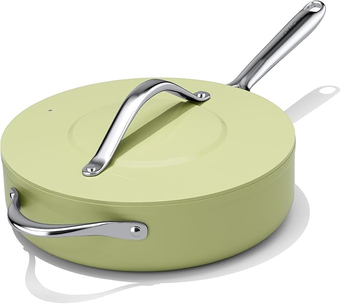 Nonstick Ceramic Sautรฉ Pan with Lid (4.5 qt, 11"), Deep Frying Pan for All Cooktops - Non Toxic, PTFE/PFAS Free, Dishwasher & Oven Safe up to 500ยฐF - with Stay Cool Handle - Avocado Green
