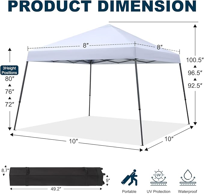 MASTERCANOPY Portable Pop Up Canopy Tent with Large Base(10x10,White)