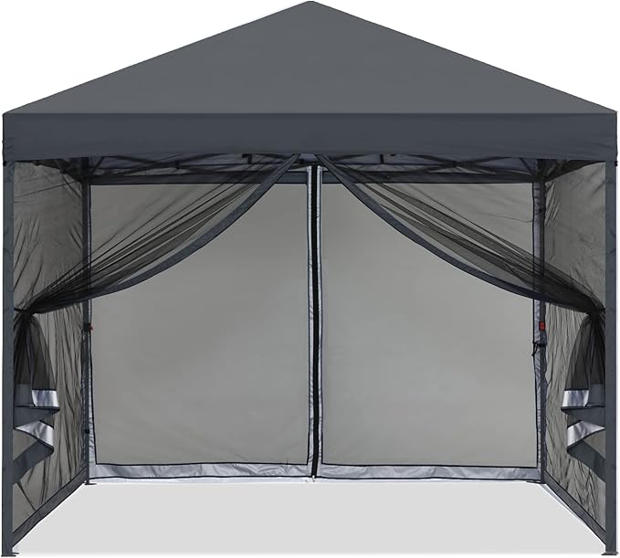 MASTERCANOPY Pop-Up Easy Setup Outdoor Canopy with Netting Screen Walls (10x10, Dark Gray)