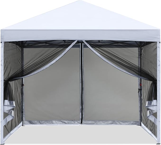 MASTERCANOPY Pop-Up Setup Outdoor Canopy with Netting Screen Walls (10x10, White)