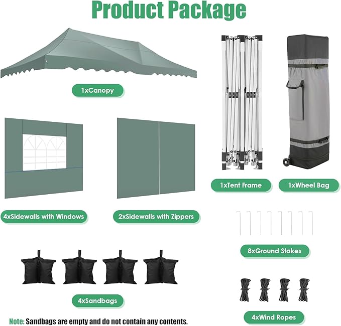 HOTEEL 10x20 Pop up Canopy Tent with 6 Removable Sidewalls, Wave Hem Roof 10x20 Canopy with Wheel Bag and 4 Sandbag, Commercial Pop up Tent Waterproof Sunshade for Wedding Party Stall(Gray)