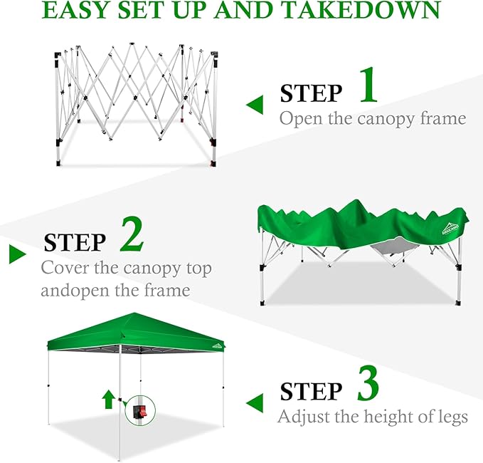 Pop up Canopy Tent,10x10 Instant Outdoor Canopy for Parties with Wheeled Bag(Green)