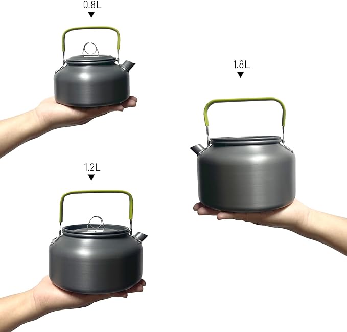 1.8L Camping Kettle, Hard-Anodized Aluminum Portable Campfire Kettle for Open Fire, Outdoor Camp Tea Coffee Pot for Stove Top, Backpacking, Hiking, Picnic and Traveling
