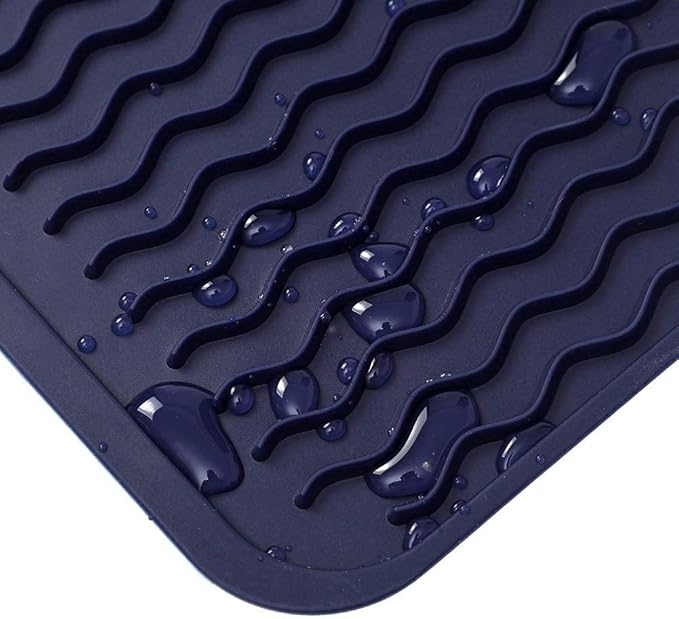 Silicone Dish Drying Mat for Multiple Usage,Easy clean,Eco-friendly,Heat-resistant Silicone Mat for Kitchen Counter or Sink,Refrigerator or Drawer Liner Navy Blue S 12 inches x 6 inches