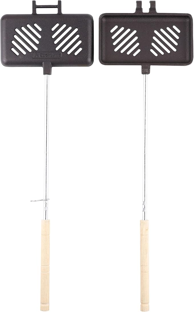 Coghlan's Pre-Seasoned Cast Iron Broiler with Removable Handles, Break-Apart Hinge – Ideal for Grilling Burgers, Steaks, and Roasting Vegetables Over Campfires or BBQs – Compact and Easy to Clean