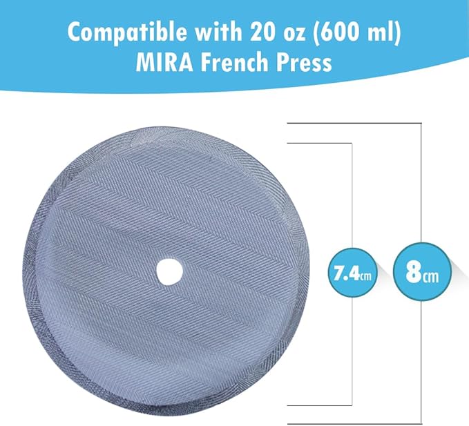 MIRA Stainless Steel French Press Filters, Set of 3, Fits Most 20 oz Coffee Presses