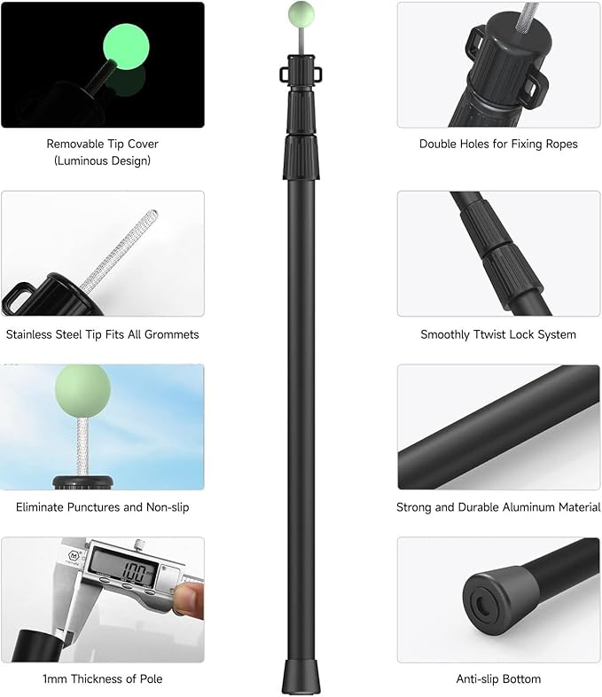 SAN LIKE Telescoping Tarp Poles Tent Poles, 96" Aluminum Canopy Poles Extendable Pole for Awning Shelter Camping Backpacking Hiking Picnic, Set of 4