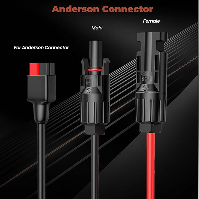 FlexSolar Solar Panel Charge Cable 6.6FT 14AWG Solar Connector to Anderson, DC5521, DC7909, XT60 Adapter for Battery Pack Power Station Solar Generator