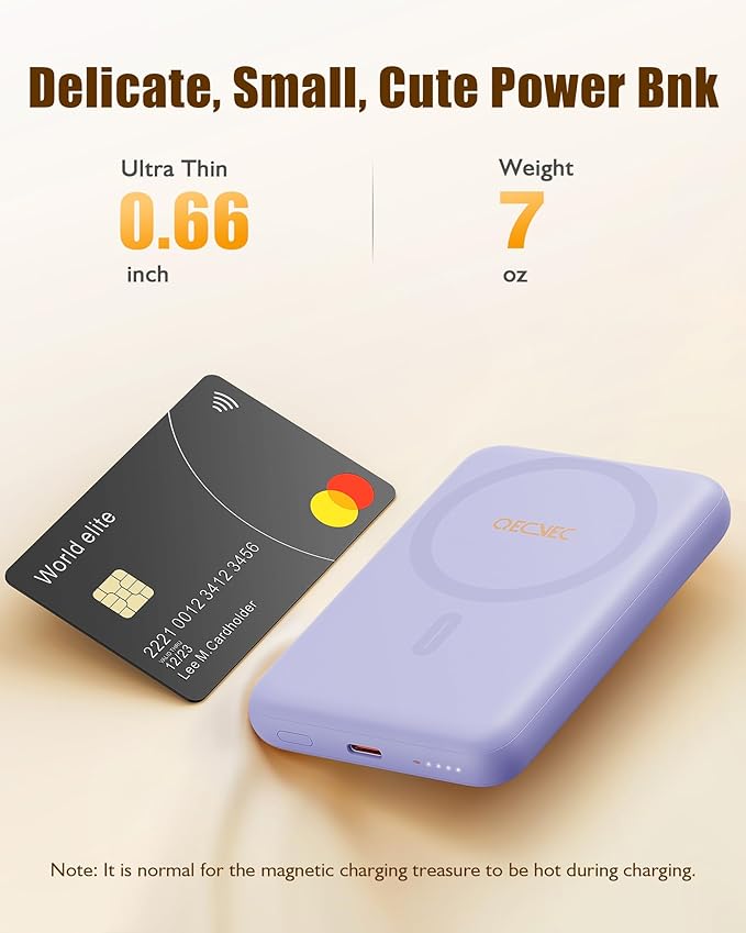 Magsafe Portable Charger, Ultra-Slim 10,000mAh Magnetic Wireless Portable Charger, PD 20W Fast Charging Power Bank, Magsafe-Compatible Battery Pack for iPhone Series (Purple)