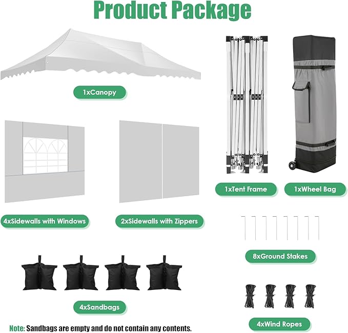 HOTEEL 10x20 Pop up Canopy Tent with 6 Removable Sidewalls, Wave Hem Roof 10x20 Canopy with Wheel Bag and 4 Sandbag, Commercial Pop up Tent Waterproof Sunshade for Wedding Party Stall(White)