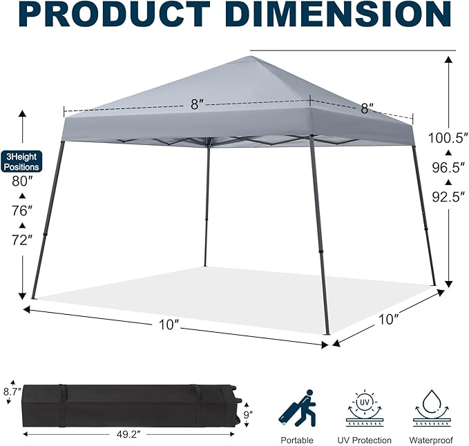 MASTERCANOPY Portable Pop Up Canopy Tent with Large Base (10x10,Light Gray)