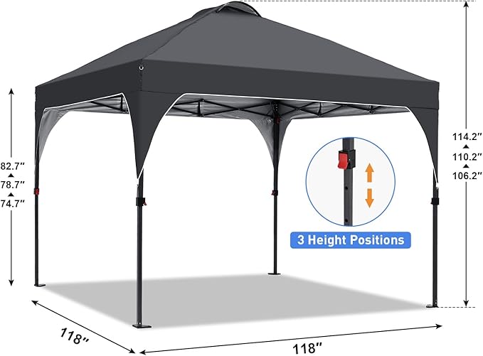 Pop Up Canopy, 10x10 FT Instant Outdoor Canopy Tent with Sandbags, 3 Adjustable Heights - Portable for Event, Parties, Camping and More Outdoor Activities