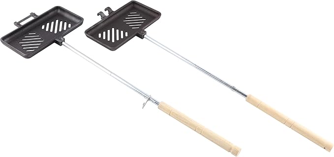 Coghlan's Pre-Seasoned Cast Iron Broiler with Removable Handles, Break-Apart Hinge – Ideal for Grilling Burgers, Steaks, and Roasting Vegetables Over Campfires or BBQs – Compact and Easy to Clean