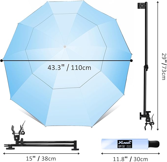UPF 50+ Beach Umbrella with Adjustable Universal Clamp