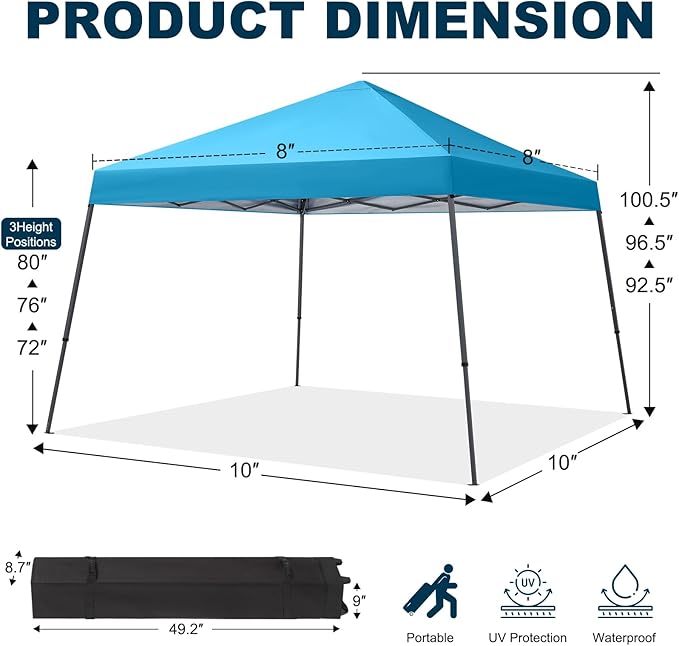 MASTERCANOPY Portable Pop Up Canopy Tent with Large Base (10x10,Sky Blue)