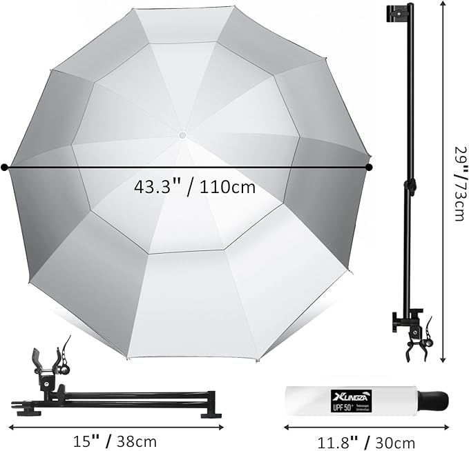 UPF 50+ Beach Umbrella with Adjustable Universal Clamp