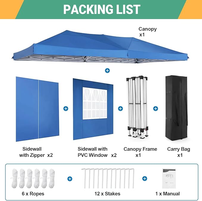 COBIZI Canopy 10x20 Pop Up Canopy Tent with 6 Sidewalls Easy Pop Up Tent 10x20 Waterproof Commercial Instant Shelter UPF 50+ Portable Gazebo Wedding Tents for Parties Carport Vender Events