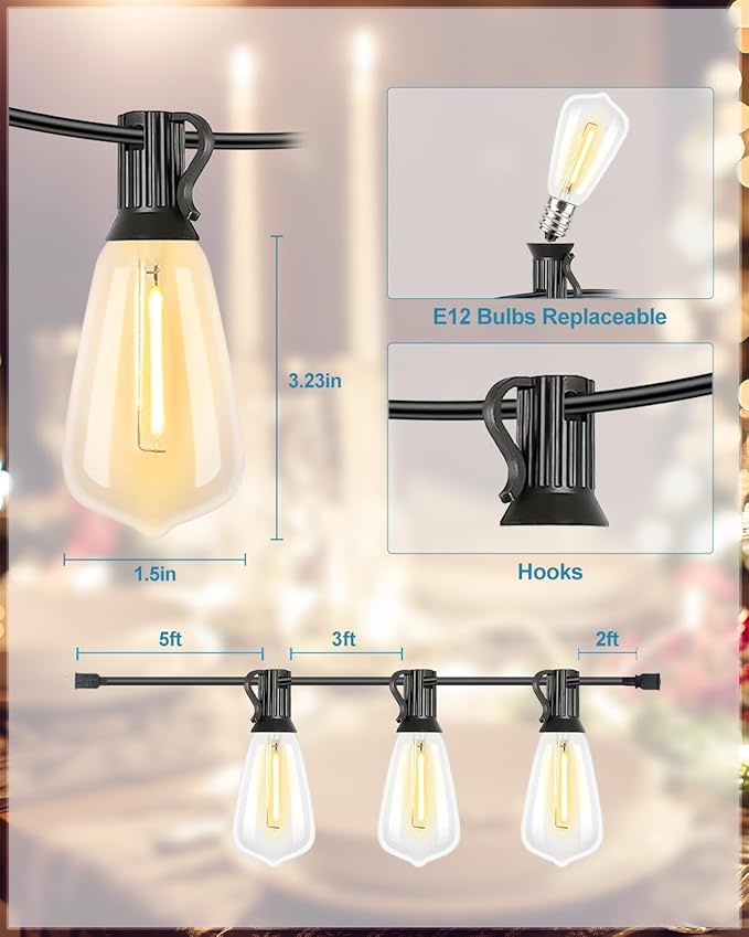 Lightdot LED Outdoor String Lights 300FT Patio Lights with 96 Shatterproof ST38 Vintage Edison Bulbs, Outside Hanging Light Waterproof for Porch, Deck, Garden, Backyard, Balcony, Dimmable- ETL Listed