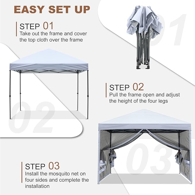 MASTERCANOPY Pop-Up Setup Outdoor Canopy with Netting Screen Walls (10x10, White)