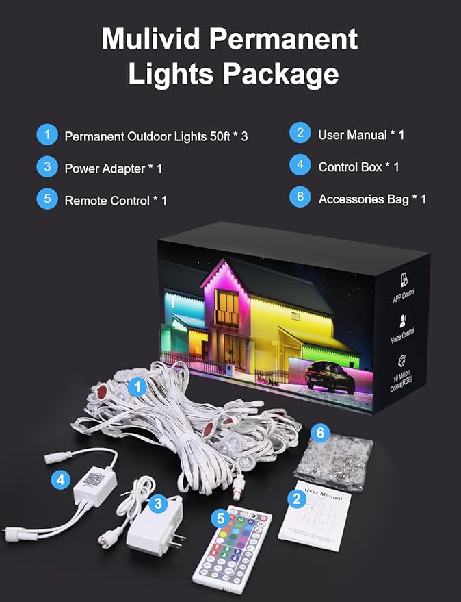 150Ft Permanent Outdoor Lights,Smart RGB Outdoor Lights with Remote APP Control, IP67 Waterproof Outside Light for House for Christmas, Halloween, Holiday, Party, Daily