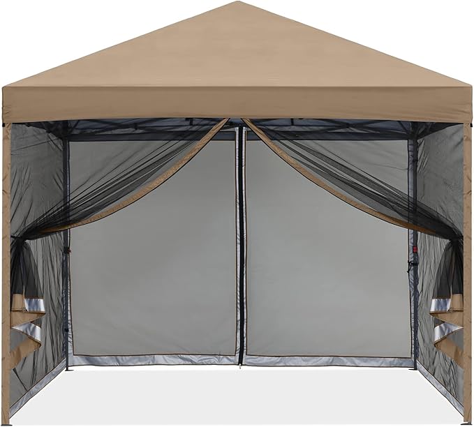 MASTERCANOPY Pop-Up Quick Setup Outdoor Canopy with Netting Screen Walls (10x10, Khaki)