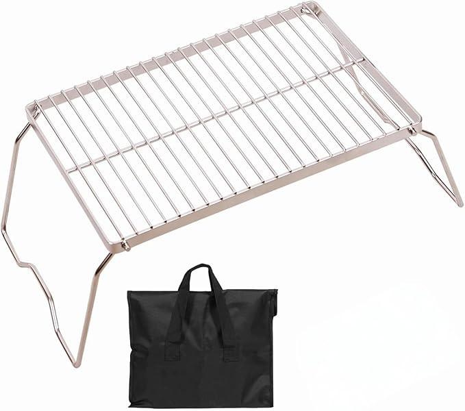 13.6" Folding Campfire Grill 304 Stainless Steel Grate, Heavy Duty & Portable Camping Grill Grate with Carrying Bag for Camping, Hiking, Backpacking, BBQ, Cooking