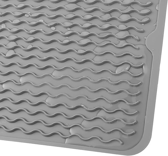 Silicone Dish Drying Mat for Multiple Usage,Easy clean,Eco-friendly,Heat-resistant Silicone Mat for Kitchen Counter or Sink,Refrigerator or Drawer liner Grey M 12 inches x 12 inches