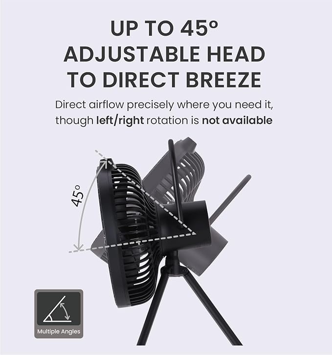 Claymore V600+ Rechargeable Camping Fan(Black) – 7,800 mAh Battery Operated Portable Fan for Indoor & Outdoor Use, 4-Speed Quiet Air Circulator, USB‑C Charging, Timer, Carry Pouch Included
