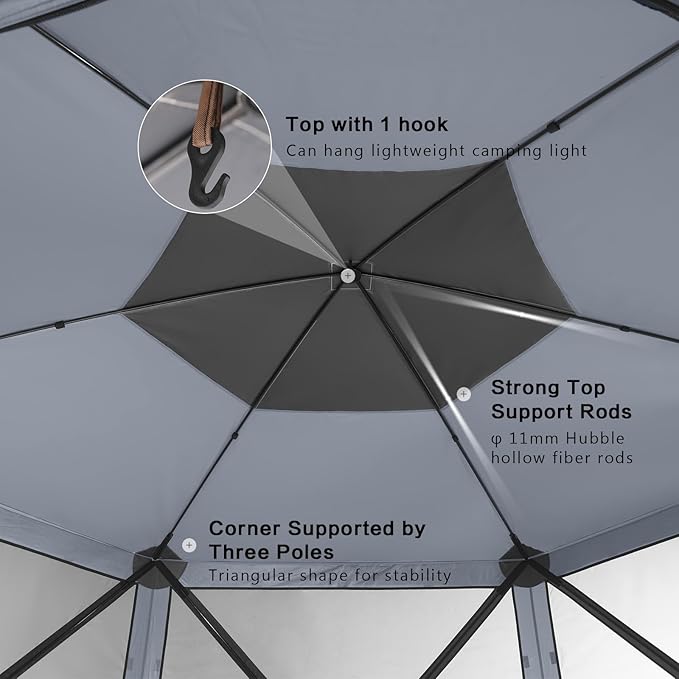 MASTERCANOPY 10x10FT Pop Up Gazebo Screen Tent - Instant Screen House with Netting, Quick Set, Outdoor Canopy Shelter with Carry Bag for Camping, Backyard & Patio (Gray)