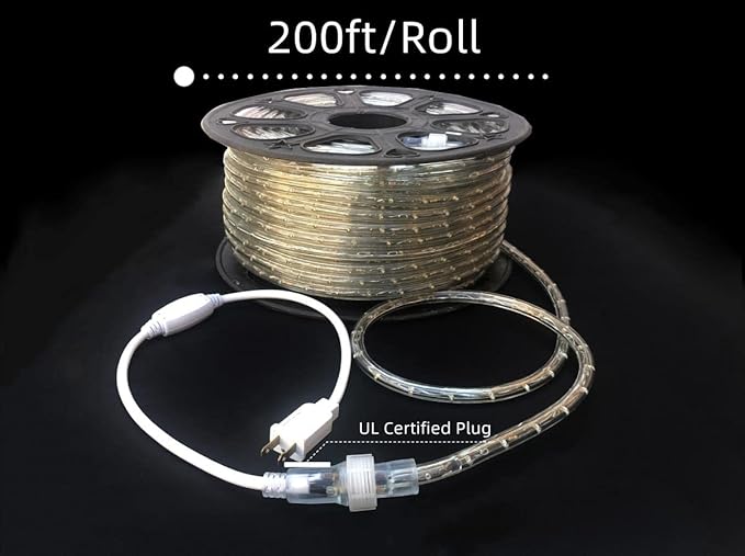 LED Rope Lights 200Feet 2160LEDs 120V Waterproof for Indoor Outdoor use IP65 for Party,Camping,Backyard,Fence,Fallway,Stairs,Pond,X'Mas Decoration,Patriot,Independence Day,4th of July(Warm white)