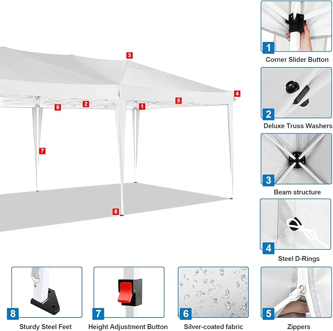 COBIZI Canopy 10x20 Pop Up Canopy Tent with 6 Sidewalls Easy Pop Up Tent 10x20 Waterproof Commercial Instant Shelter UPF 50+ Portable Gazebo Wedding Tents for Parties Carport Vender Events