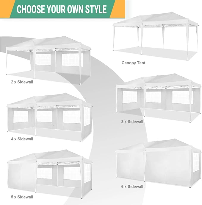 COBIZI Canopy 10x20 Pop Up Canopy Tent with 6 Sidewalls Easy Pop Up Tent 10x20 Waterproof Commercial Instant Shelter UPF 50+ Portable Gazebo Wedding Tents for Parties Carport Vender Events