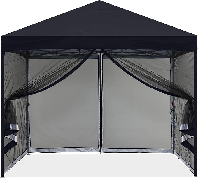 MASTERCANOPY Pop-Up Setup Outdoor Canopy with Netting Screen Walls (10x10, Black)
