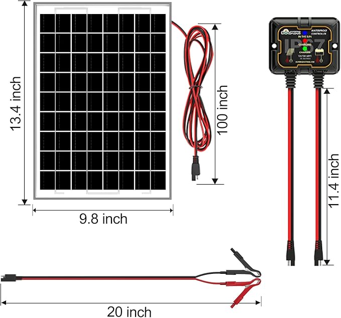 SOLPERK 10W Solar Panel Solar Battery Charger 12V Solar Panel Kit + MPPT Charge Controller, Suitable for Automotive, Motorcycle, Boat, ATV, Marine, RV, Trailer, Snowmobile, Off Grid System
