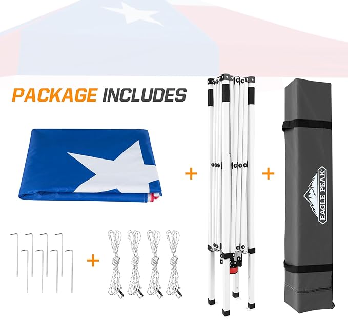 EAGLE PEAK 10x10 Slant Leg Pop-up Canopy Tent Easy One Person Setup Instant Outdoor Beach Canopy Folding Portable Sports Shelter 10x10 Base 8x8 Top (Texas Flag)