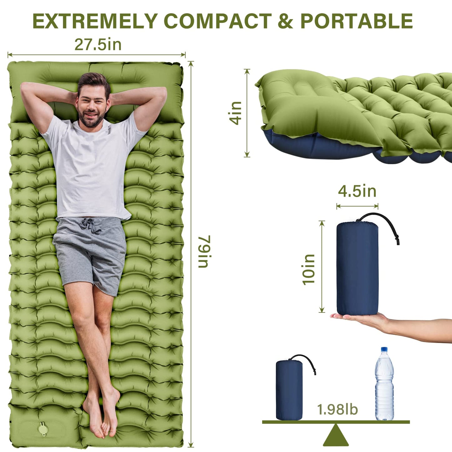 Camping Sleeping Pad, Ultralight Camping Mat with Pillow Built-in Foot Pump Inflatable Sleeping Pads Compact for Camping Backpacking Hiking Traveling - Orange