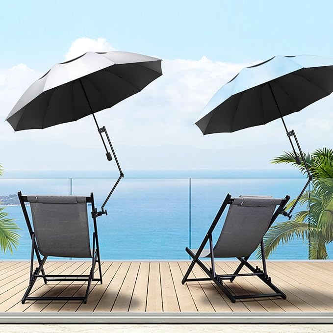 UPF 50+ Beach Umbrella with Adjustable Universal Clamp