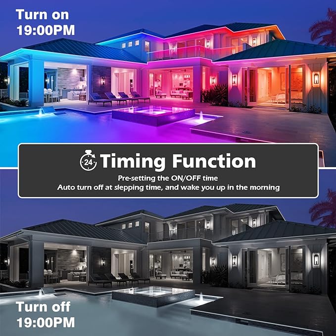 100Ft Outdoor LED Strip Lights Waterproof,Music Sync RGB IP68 Outside Led Light Strips Waterproofs with App and Remote,Exterior Led Rope Lights Waterproof for Deck,Balcony,Roof,Garden,Pool