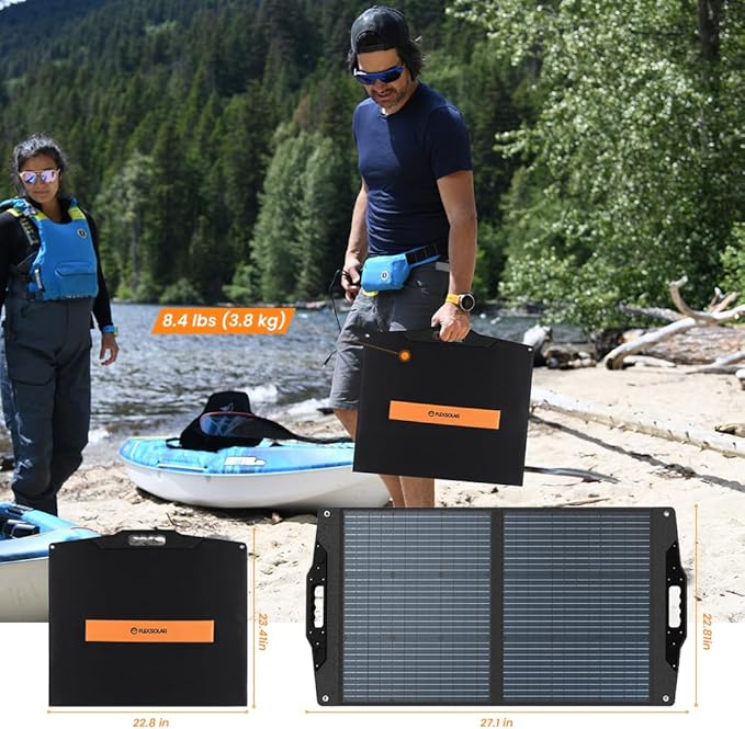 FlexSolar 100W Solar Charger IP67 Waterproof Foldable Panel w/QC3.0/USB-A/C & DC Ports (7909/5521/XT60/Anderson) for Camping, Emergency, Generators, Power Stations, Battery Packs
