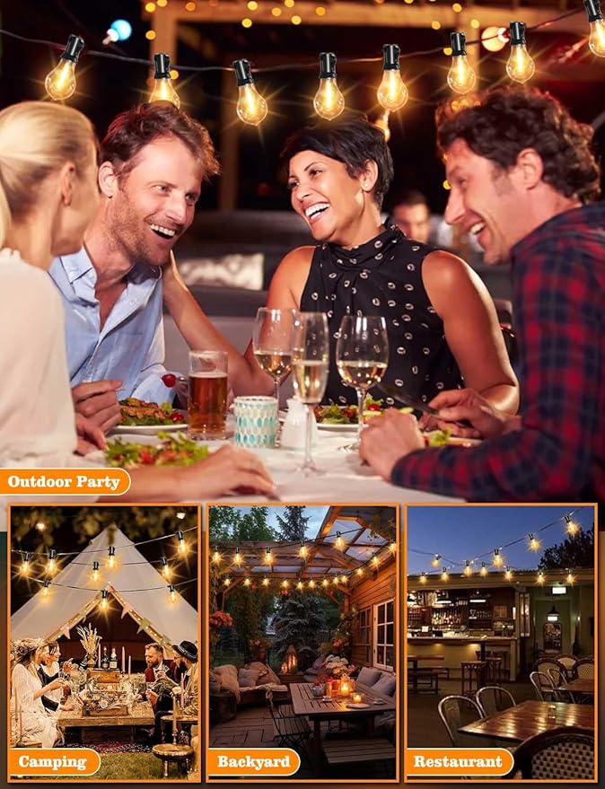 Outdoor String Lights 75FT Patio Lights with 35+3 A39 Waterproof Edison Bulbs LED String Lights for Outside Bistro, Backyard, Cafe, Gazebo, Warm White 2200k