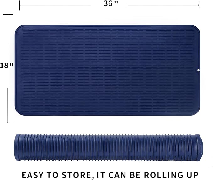 Silicone Dish Drying Mat for Multiple Usage,Easy clean,Eco-friendly,Heat-resistant Silicone Mat for Kitchen Counter or Sink,Refrigerator or Drawer Liner Navy Blue 5XL 36inches x 18inches