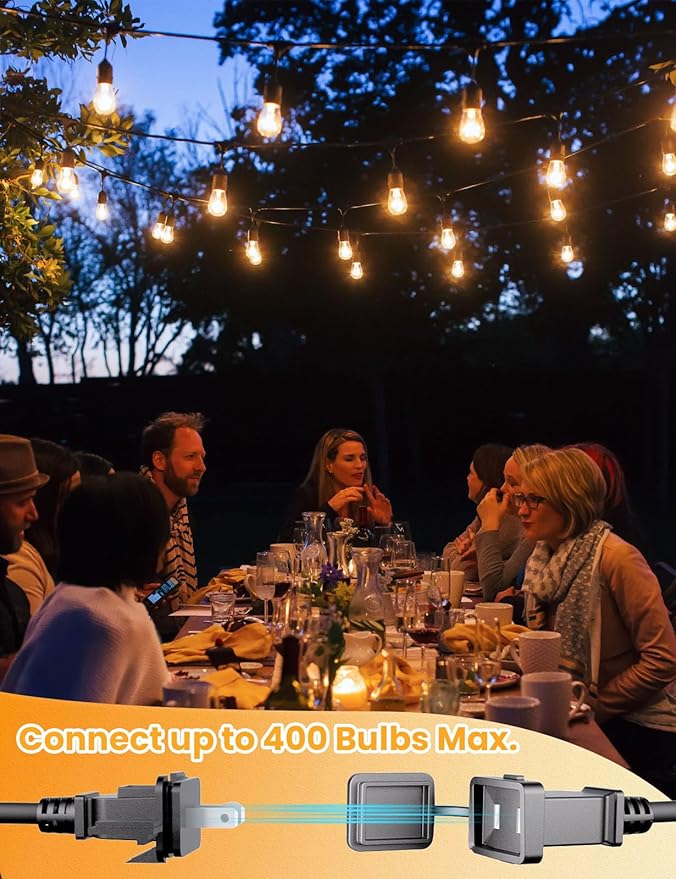 Svater Outdoor String Lights 150FT, E26 Socket, 48pcs S14 Shatterpoof Bulbs, 1 Watt Dimmable 2700K Warm White, IP65 Waterproof Commercial Grade Patio Lights(3 Pack X 50FT)