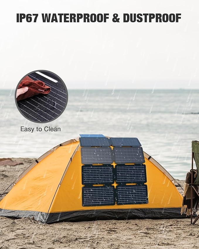 GRECELL 80W Foldable Solar Panel, Portable Solar Charger with USB-A and USB-C QC3.0 (18W) IP67 Waterproof Outdoor Cell Phone Solar Charger for Power Banks Tablets Small Power Station