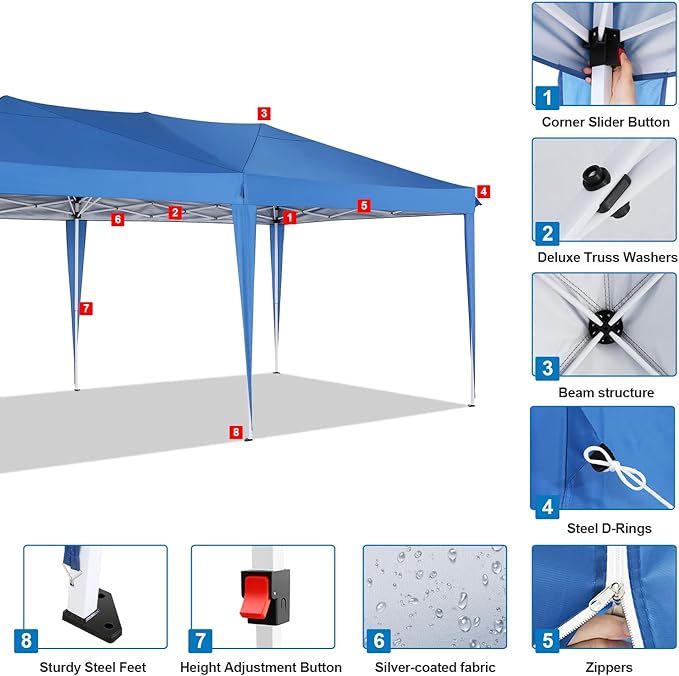 COBIZI Canopy 10x20 Pop Up Canopy Tent with 6 Sidewalls Easy Pop Up Tent 10x20 Waterproof Commercial Instant Shelter UPF 50+ Portable Gazebo Wedding Tents for Parties Carport Vender Events