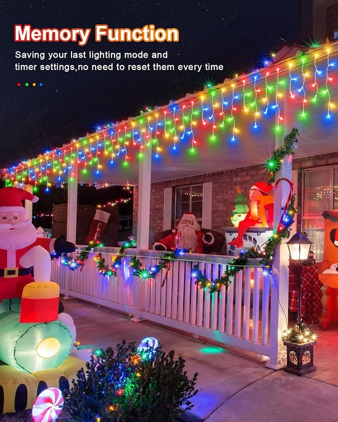 159 FT Christmas Lights Outdoor, 1458 LED Waterproof Outside Christmas Lights Plug in, Timer & Memory, 8 Modes Fairy Lights with 324 Drops for House Eaves Yard Patio Decorations, Multicolor