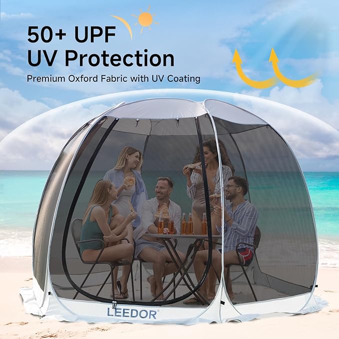 LEEDOR Pop Up Screen House, 6-10-15 Person Outdoor Screen Tent,Camping Screen Room with Carry Bag, Screened Gazebo with Mosquito Netting, Instant UV Resistant Sun Shelter for Garden, Patio, Backyard