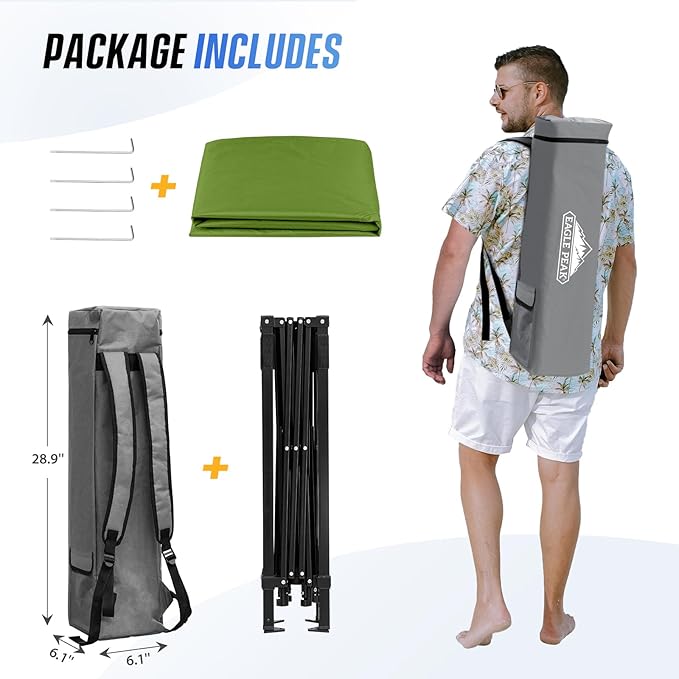 EAGLE PEAK 8x8 Pop Up Canopy Tent with Sidewall, Compact, Portable Slant Leg Instant Sun Shelter for Beach, Sports, & Camping, 8x8 Base 6x6 Top, Grass Green