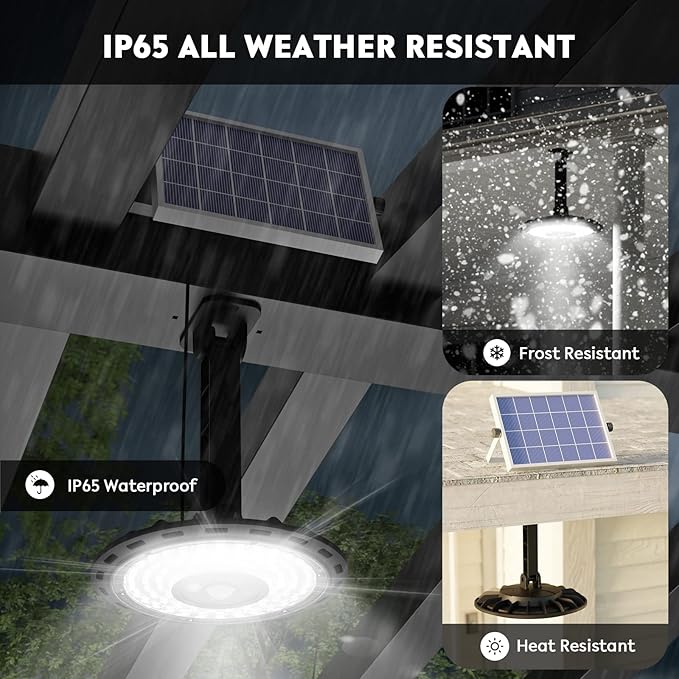 Solar Light Indoor Outdoor, 3000LM Solar Shed Light Rotation Design, Waterproof 5 Modes (2 for All Day Lighting) Motion Sensor, Dimmable Remote for Barn Patio Chicken Coop Gazebo Garage